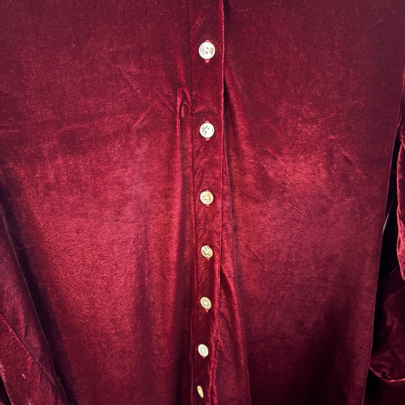 Faherty Stretch Silk Velvet Genevieve Button Down Shirt Burgundy Women’s Small - Picture 4 of 7